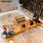 Bamboo Bathtub Caddy Adjustable Organizer Tray for Bathroom Bath Caddy/Homex_BSCI Factory