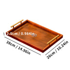 Wooden Serving Tray Set of 3 with Metal Handles - Multi-functional Breakfast, Party & Storage Platters (Brown)