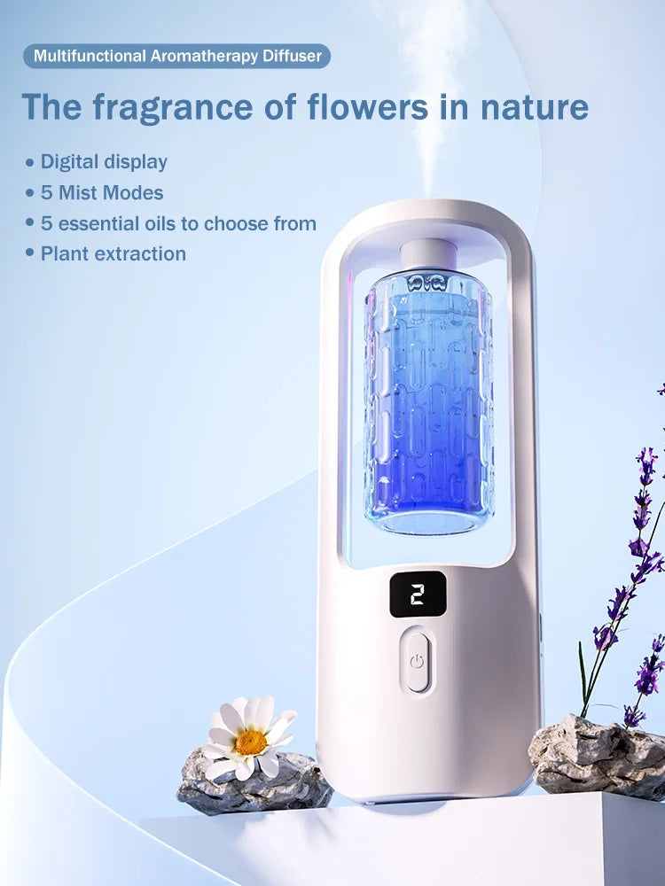 Automatic aromatherapy diffuser for eliminating odors, suitable for household use, with essential oil for air freshening.