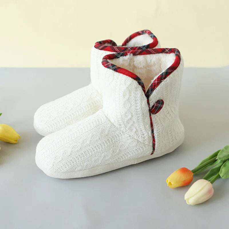 Winter Boots Slippers Women Knitted Ankle Boots Slippers Warm House Cotton Shoes Outdoor Indoor Plush Lining Boots