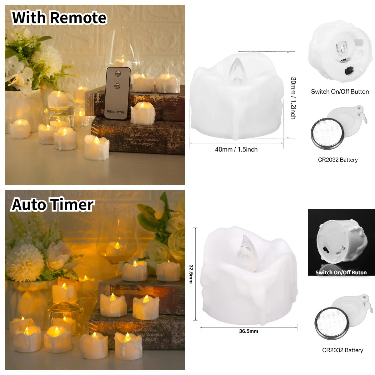 LED Tealight Candles Battery Operated Flameless Flickering Electric Dripping Wax Votive Candlesfor Christmas Halloween Decor
