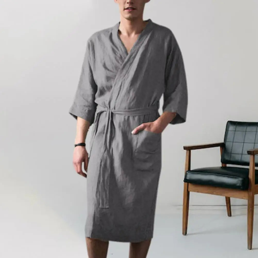 Men'S Nightgown Cotton And Linen Robes New Spring And Summer Autumn Japanese Kimono Nightgown Homewear Bath Steamed Clothes