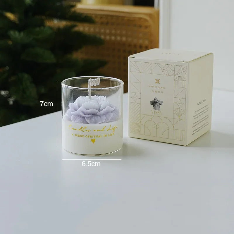 Handmade Peony Flower Glass Cup Scented Candle Aromatherapy Soy Wax Candles Wedding Birthday Candle Party Home Decoration