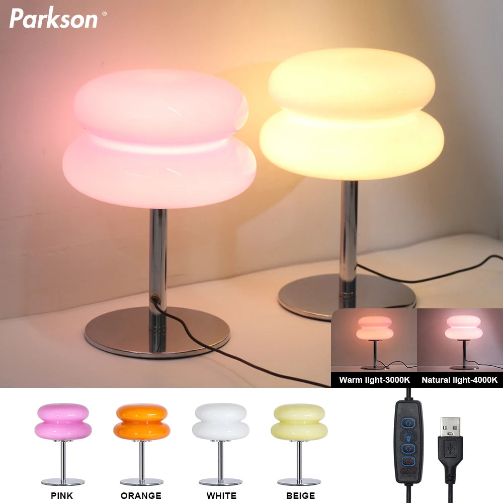 Macaroon Glass Table Lamp Dimming Bedroom Bedside Study Reading Led Night Light Home Decor Atmosphere Lamps Stained Desk Lamp