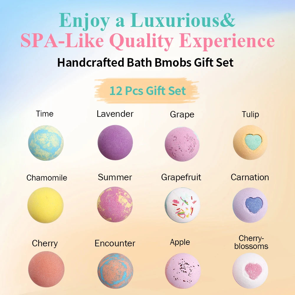 Bath Bombs Gift Set - 12Pack Handmade Natural & Organic Ingredients, Spa Relaxing Gifts for Women & Men, Aromatherapy Bubble Bat
