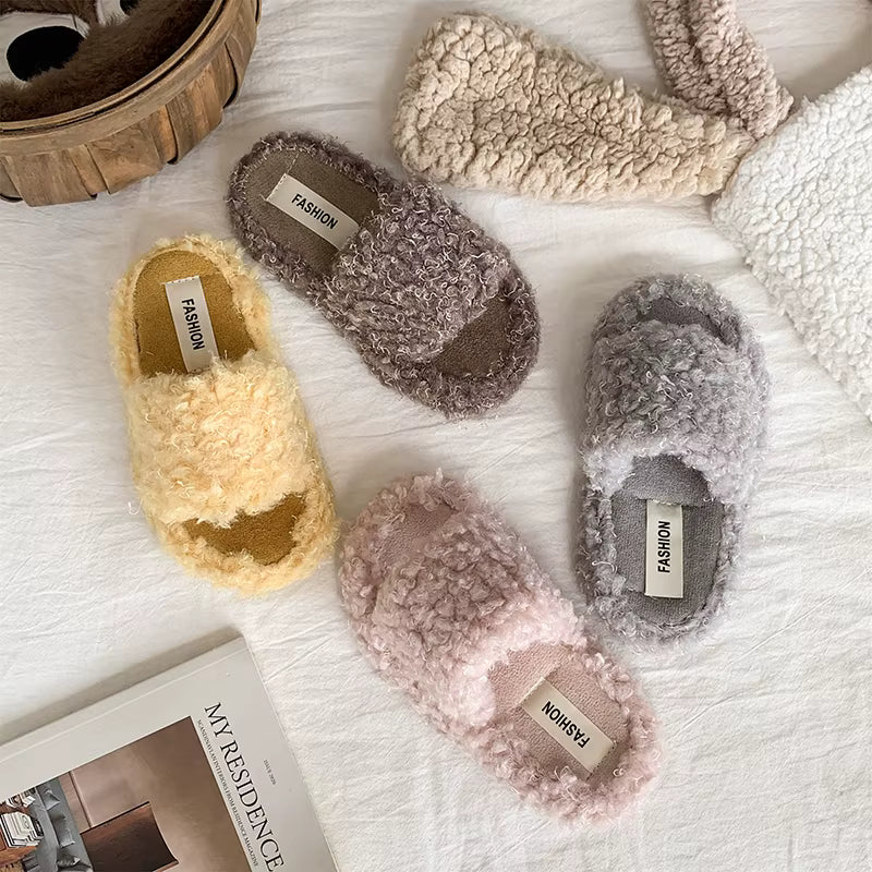 Plush Slide-On Winter Slippers for Girls – Soft House Shoes