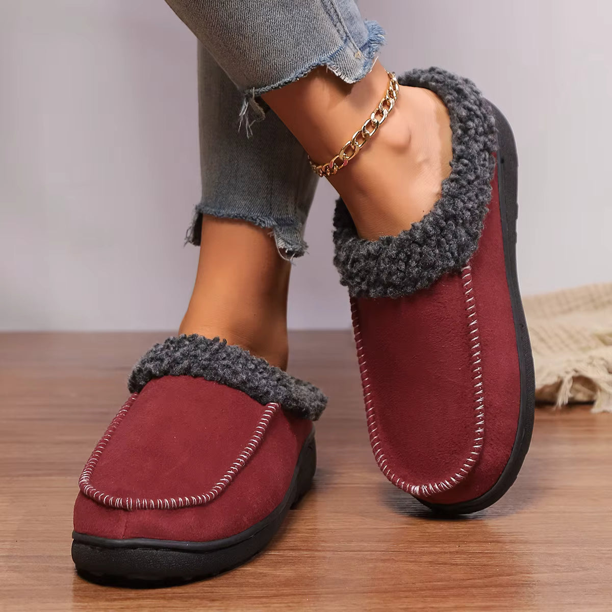 Plush Winter Corduroy Slide Slippers for Men & Women – Warm Indoor House Shoes