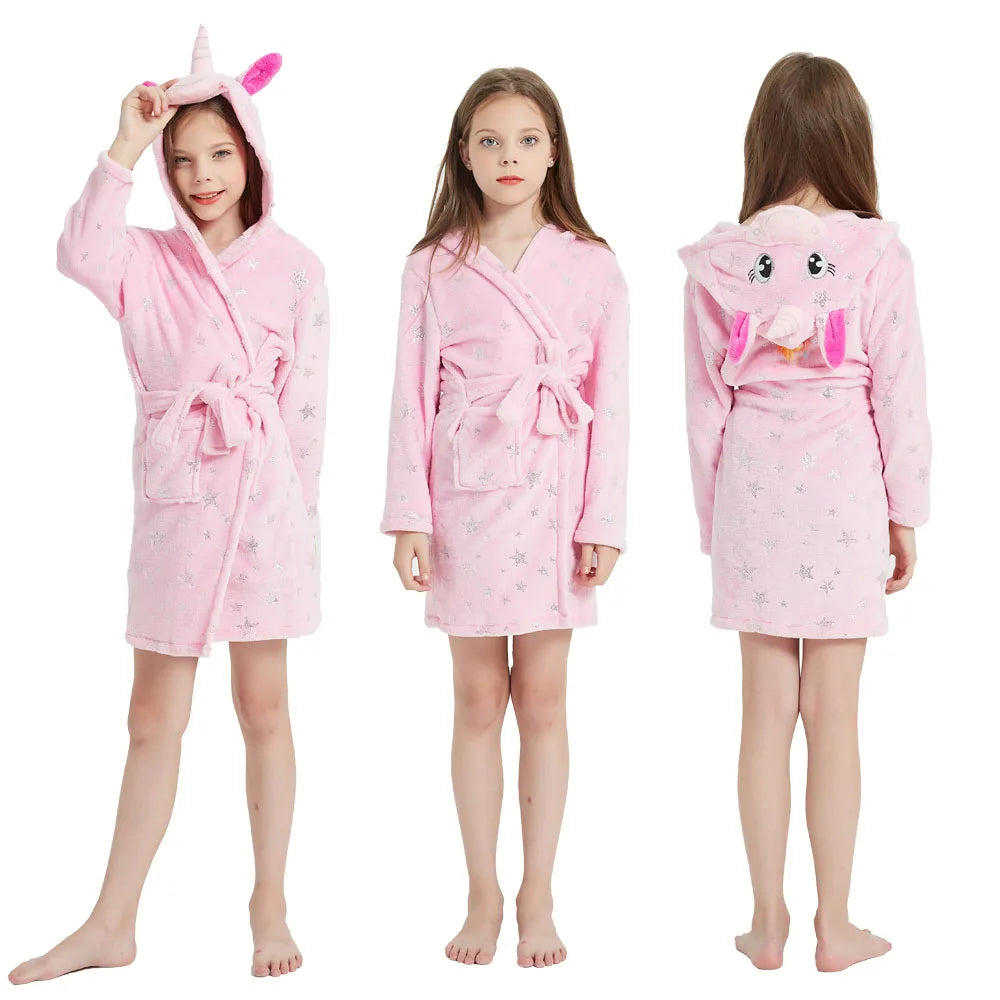 Kids Bathrobe for Girl Children Clothing Girl Flannel Bath Robe Clothes Boy Cartoon Night Robe Kids Pajamas For Girl 3-14 Years