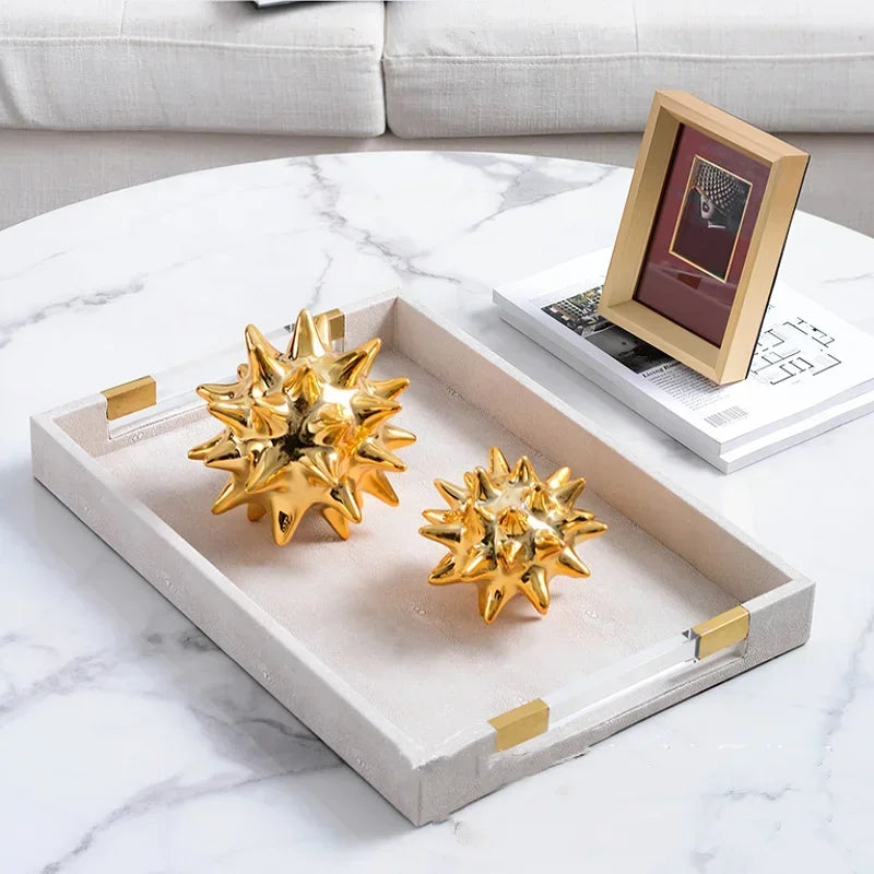 Metal Tray Leather Acrylic Gary Rectangular Jewelry Display Serving Plate Storage Decoration Home Kitchen Organizer Supplies