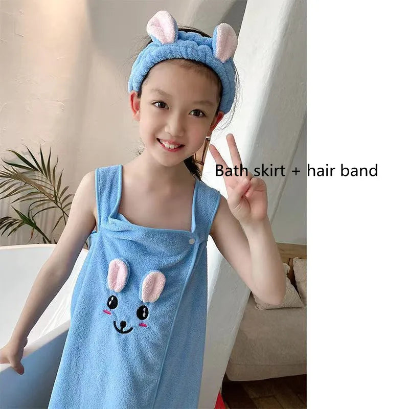 Children's bathrobe super absorbent bath towel soft and lint-free wrap-around bath dress for girls 3-15 years old