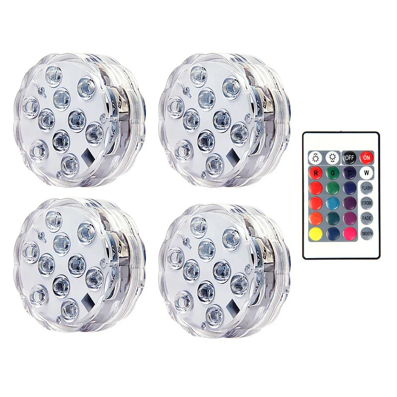 10leds RGB Led Submersible Light Underwater Night Lamp Battery Operated Garden Swimming Pool Light for Wedding Party Vase Bowl