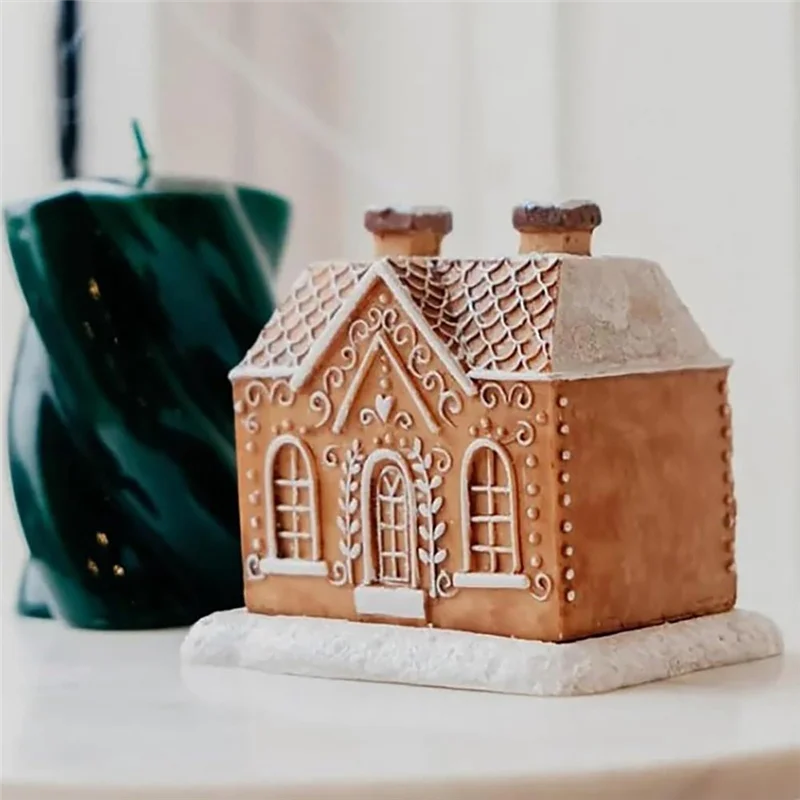 A19F-1PCS Gingerbread House Incense Burner, Resin Log Cabin Incense Burner, Christmas Incense Burner,Home Chimney Decorations Du