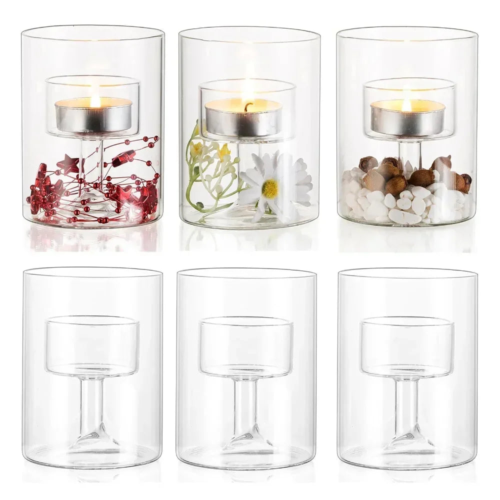 Glasseam Glass Tealight Candle Holder Modern Cylinder Candle Holders for Table Centerpiece Wedding Christmas Party Decorations