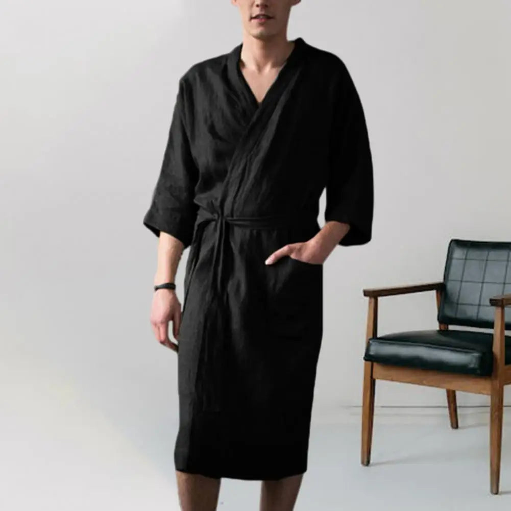 Men'S Nightgown Cotton And Linen Robes New Spring And Summer Autumn Japanese Kimono Nightgown Homewear Bath Steamed Clothes