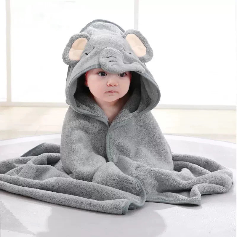 Infant Bath Towel Toddler Bathrobe Boy Girl Blankets Swaddle With Hood Cartoon Coral Fleece Towel Blanket Newborn Kids Bedding