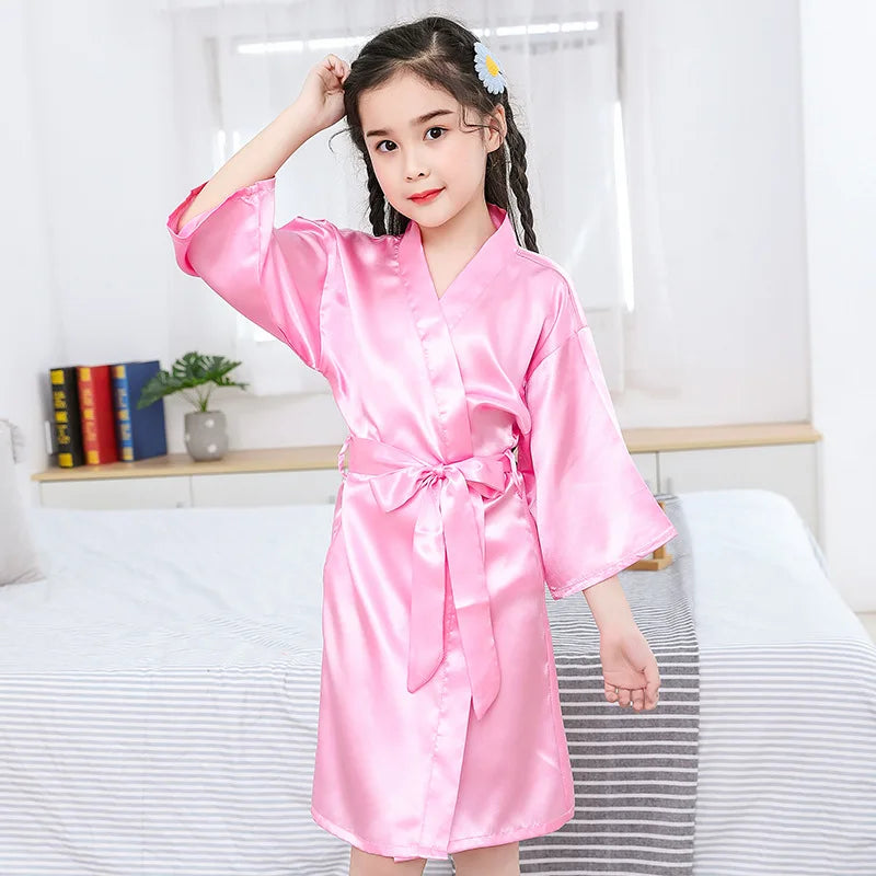 Baby Kids Silk Satin Robe Spring Summer Pajamas Short Bathrobe For Boys Girls Home Clothes Children Wedding Kimono Party Gifts