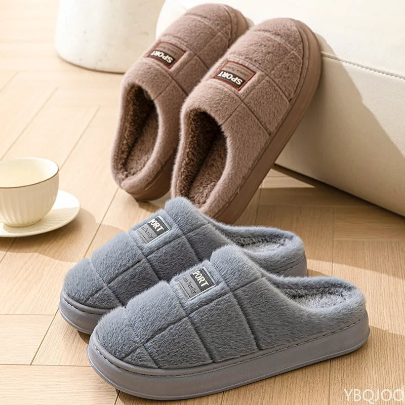 Winter New Couple Slippers Men Fashion Thick Sole Indoor shoes Warm Non-Slip Home Flat Shoes Platform Male Cotton Slipper Homme