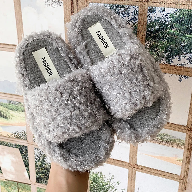 Plush Slide-On Winter Slippers for Girls – Soft House Shoes
