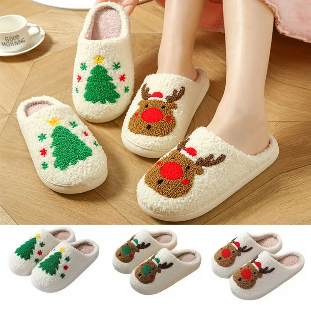 Fashion Cute Christmas Slippers Lovely Warm Warm Plush Slides Comfortable Durable Winter Home Shoes Girls