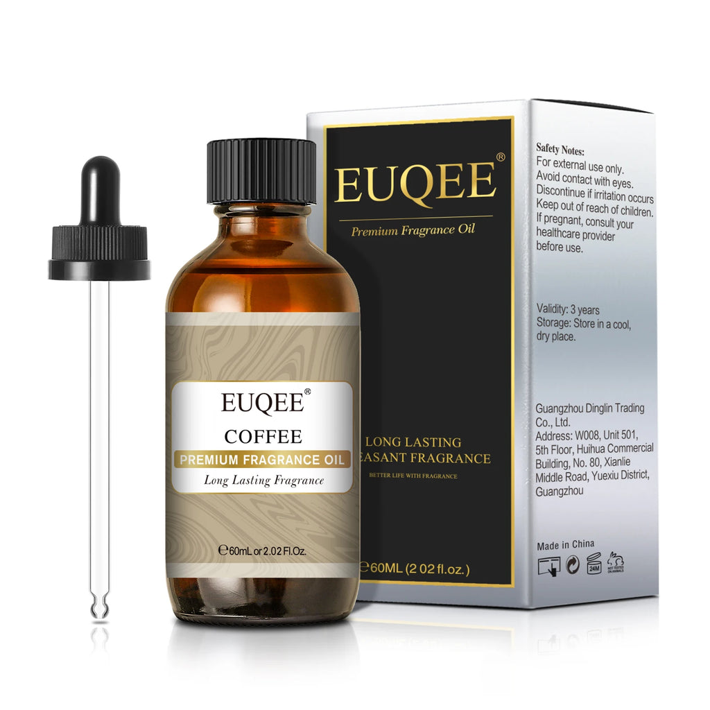 EUQEE 60ml (2 Fl.Oz.) Men's Fragrance Oil For Reed Diffuser, Car Diffusion-Leather Coffee Bamboo & Teak Bay Rum Aromatherapy Oil
