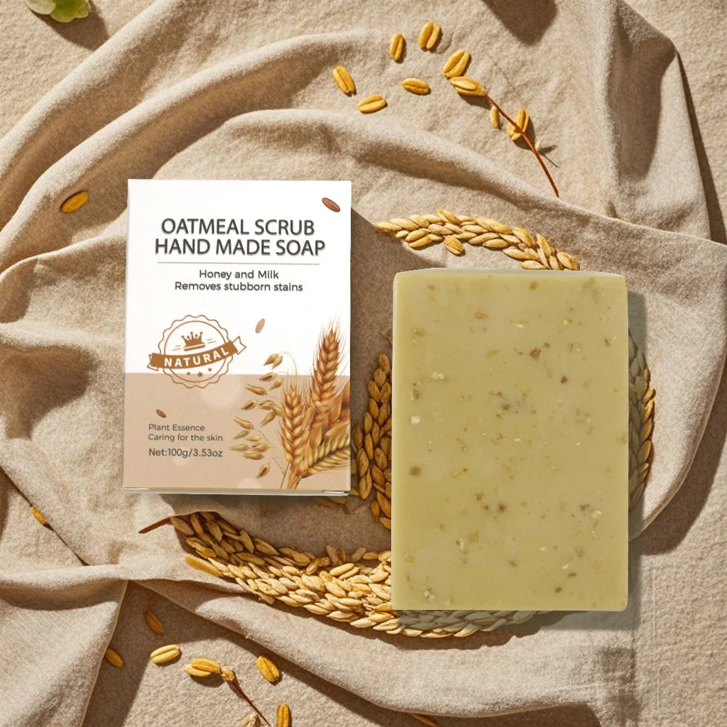 1/2/4/6Pcs Handmade Oat Soap,Natural,Gentle,Non Irritating, Brightening, Exfoliating, Body And Facial Cleansing, Whitening Soap