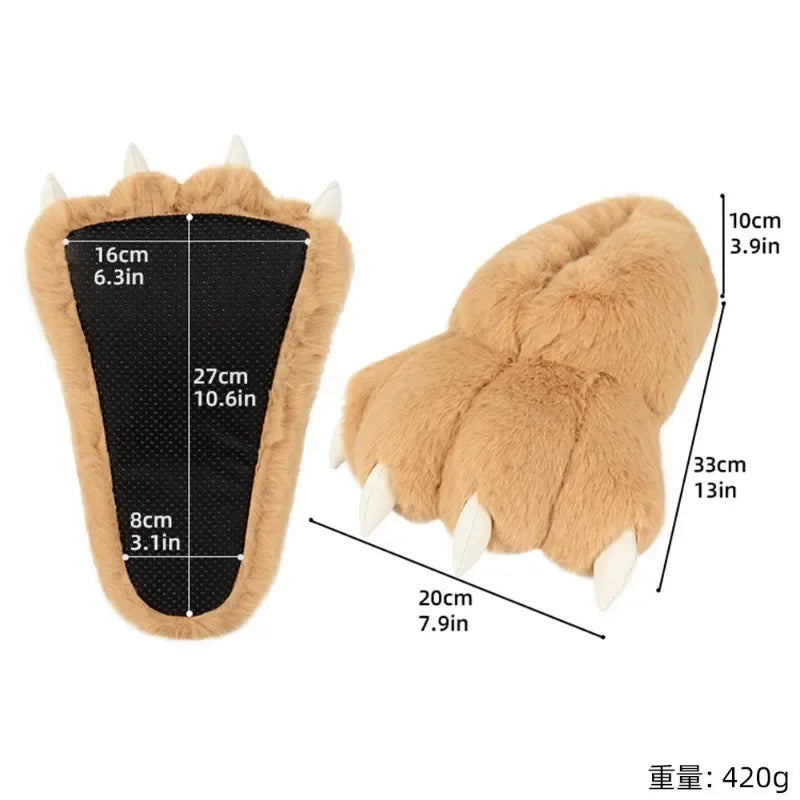 1 Pair Furry Animal Claw Paw Slippers Adults Unisex Cozy Plush Slippers Fun Costume House Footwear Novelty Bear Paw Lolita Shoes