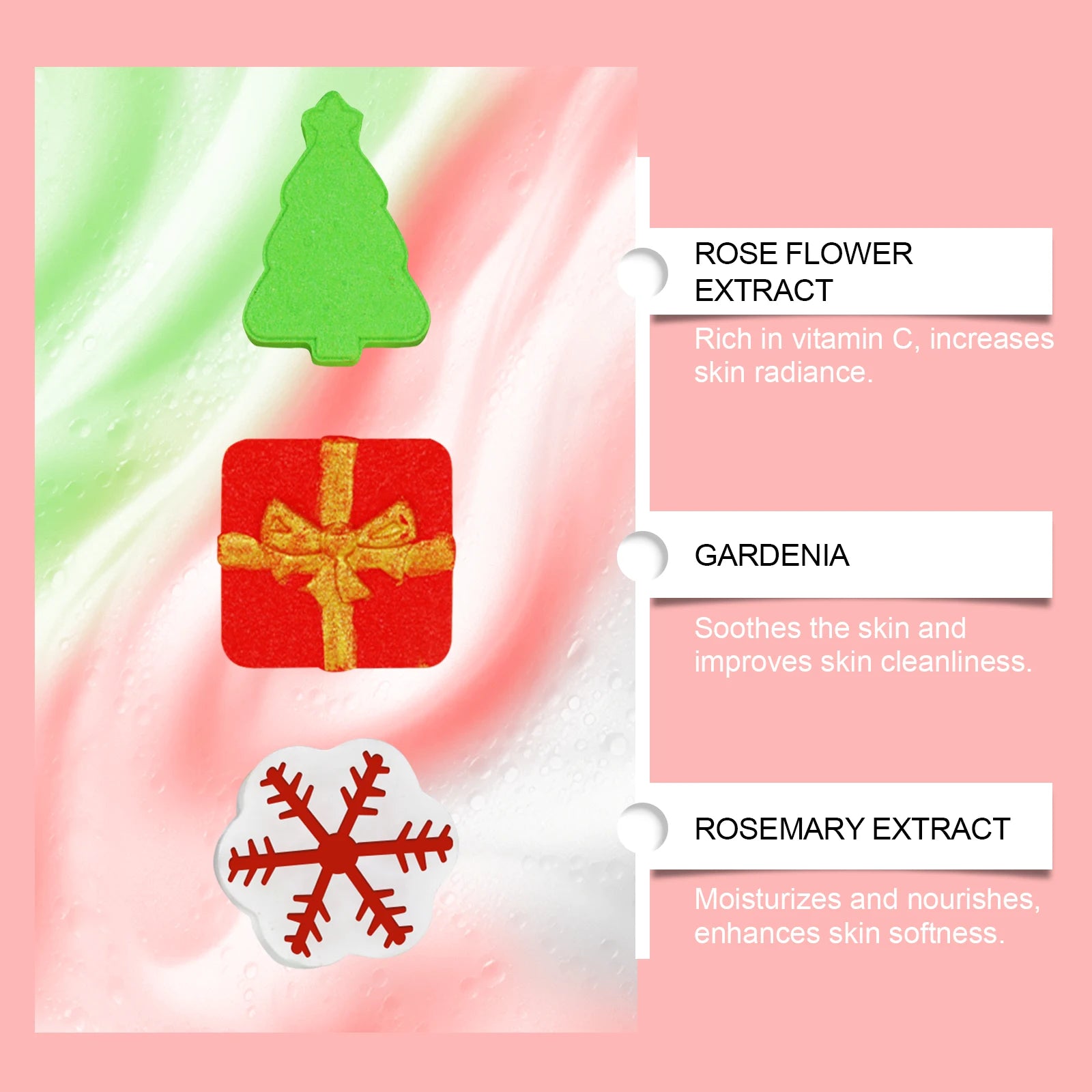 Christmas Bath Bomb Set - A Set of Colored Bath Bombs for Bubbly Showers, with Fragrance and Long-Lasting Floral Scent
