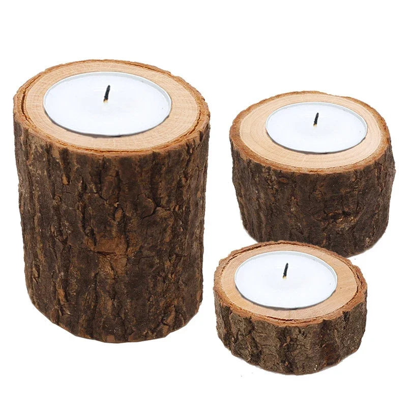 Set of 3 Vintage Wooden Candle Holders, Tree Stump-shaped Scented Candle Base, Home/Wedding/Holiday Decor