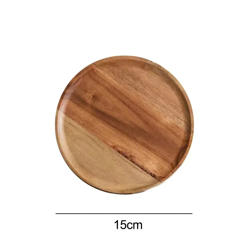 Wooden Round Storage tray 15/20/25cm Retro Serving Platter Pizza Salad Plate Fruit Dessert Tray Bread Cake Snacks Dish Tea tray