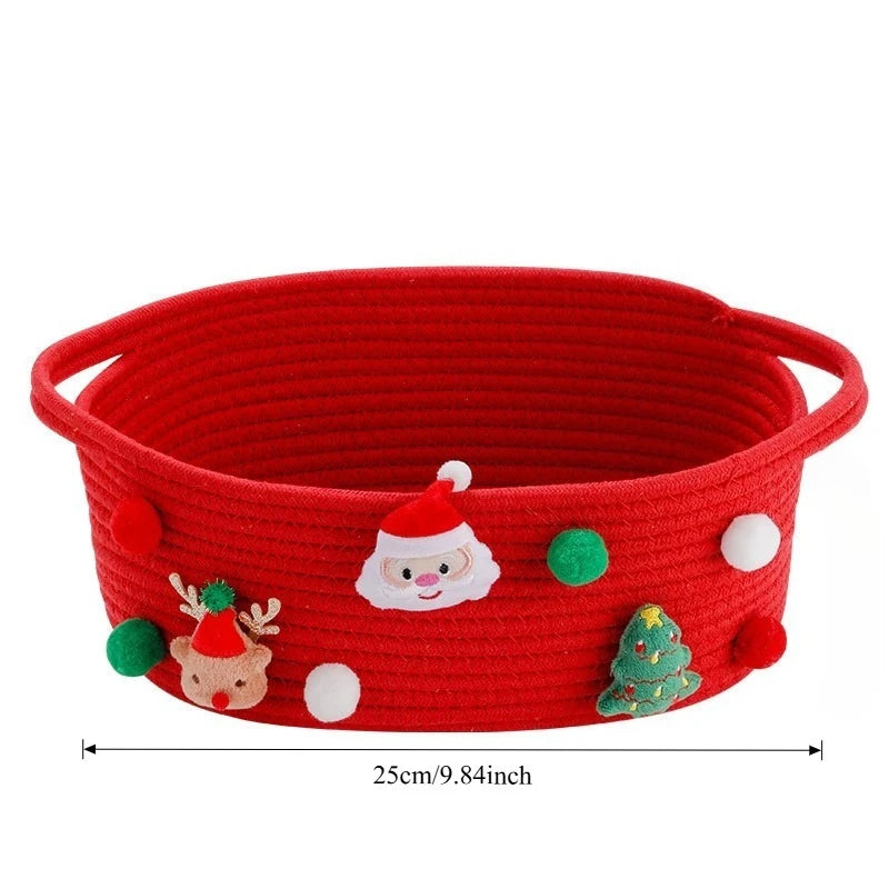 Christmas Gift Basket-Red Open-Top Storage Basket for Tree Decorations,Presents,Candy-Decorative Holiday Home Decor Organizer