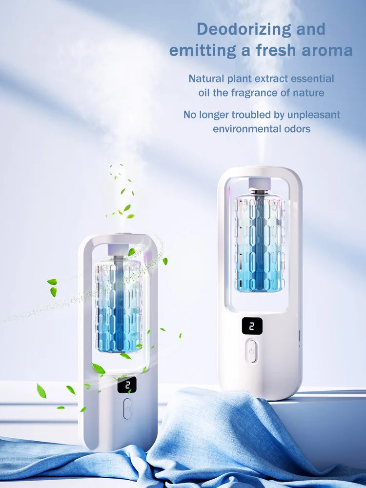 Automatic aromatherapy diffuser for eliminating odors, suitable for household use, with essential oil for air freshening.