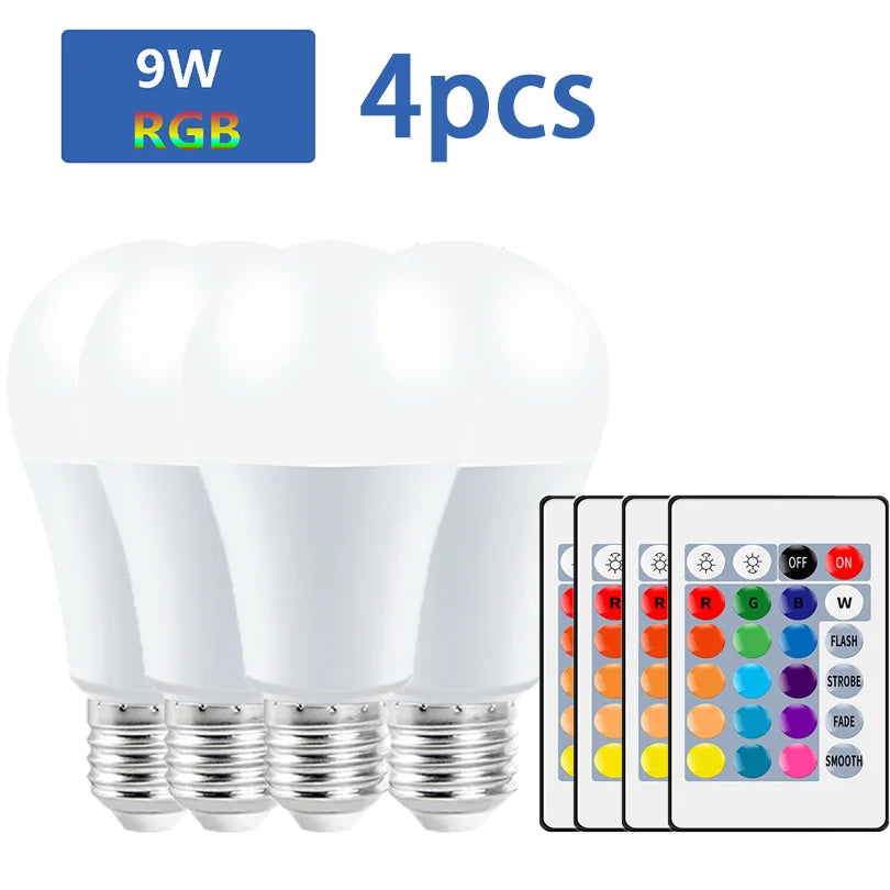 16 Colors RGB Bulb LED Multicolor Bulb E27 220V Household Lighting Dimmable 24 Key Remote Control Smart Lamp Atmosphere Light