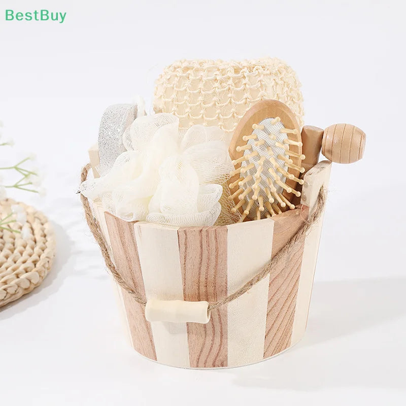 4/5/6pcs Natural Environmental Friendly Wooden Bucket-packed Spa Set Body Skin Cleaning Spa Bath Tool Gifts Sets