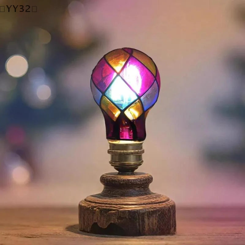 〔YY32〕Stained Glass Light Bulb 4W ST64 LED Light Bulb Painted Glass E26 Base Mosaic Night Lamp Home Decor Romantic Atmosphere