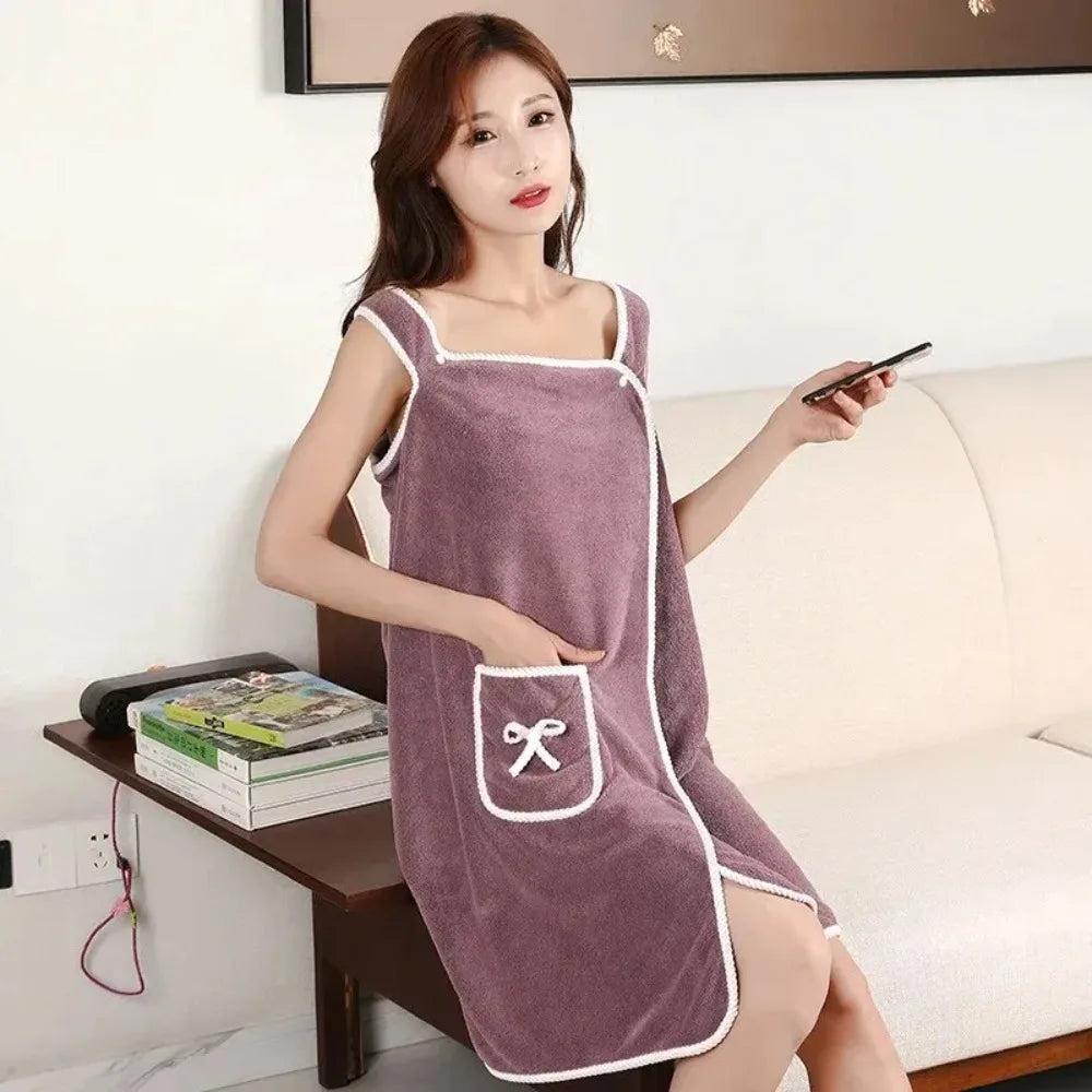 Womens Bath Towels Wearable Bathrobe Bath Towels Clearance Soft and Absorbent Towel Dress Coral Fleece Quick-Dry Shower Bathrobe