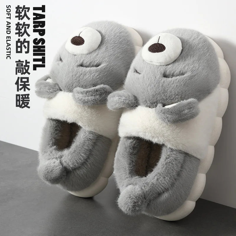 Cute Cozy Cartoon Bear Slippers for Women – Plush Winter Indoor Spa Comfort