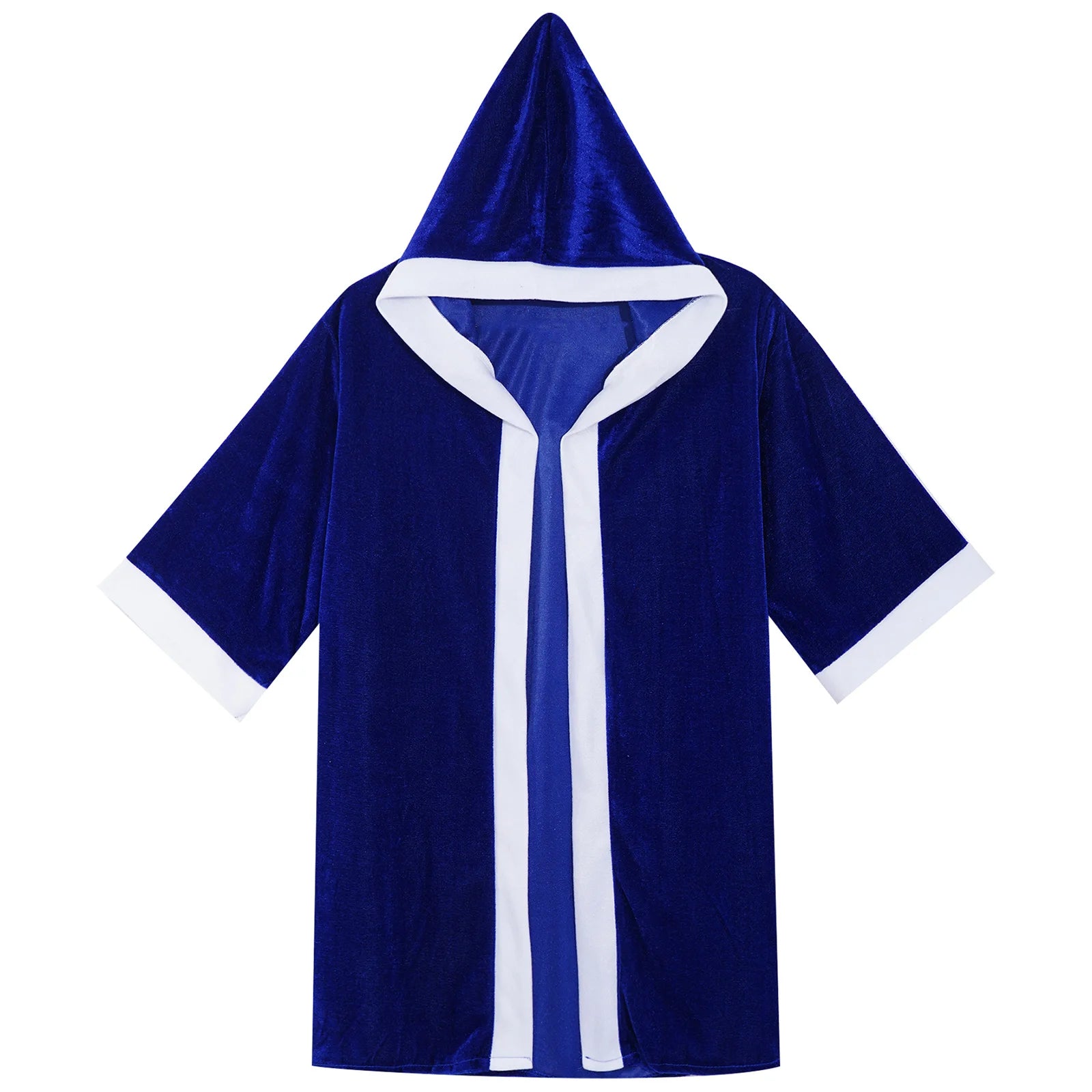 Kid Boys Boxing Robe Thai Kickboxing Boxer Costume Long Sleeve Contrast Trim Open Front Hoodie Cloak for Halloween Cosplay Party