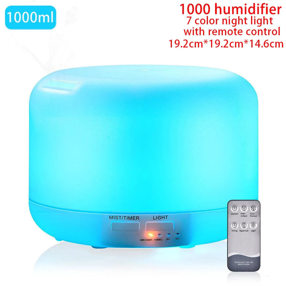 Aroma Diffuser Essential Oil Diffusor Air Humidifier Ultrasonic Remote Control 7 Color LED Lamp Mist Maker For Home 300ml 500ml