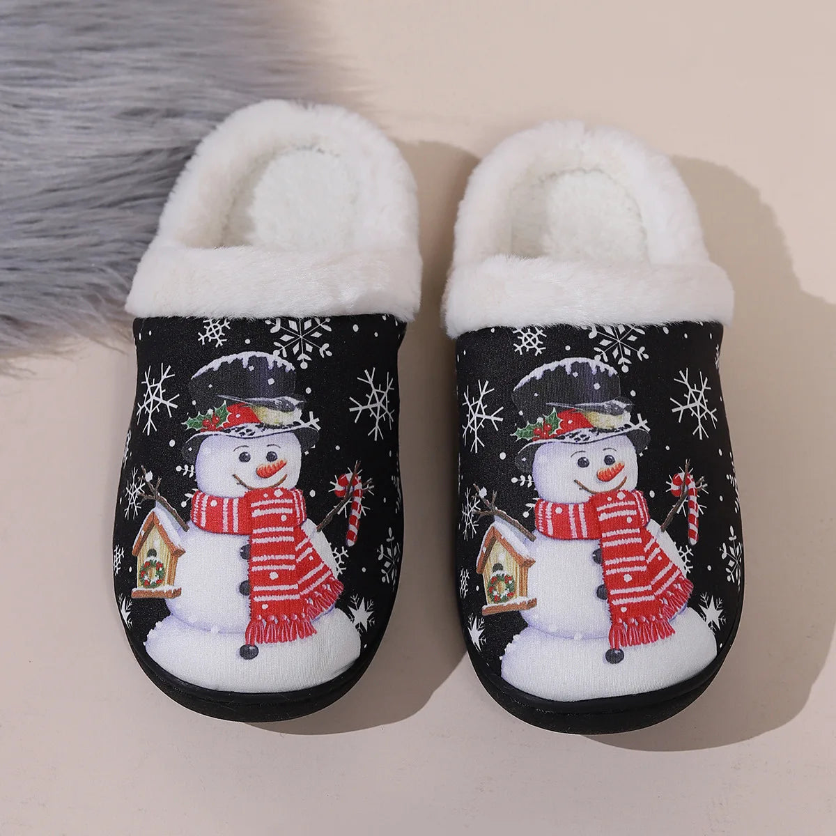 Christmas Snowman Slippers Women Men Winter Warm Plush Home Shoes Indoor Non Slip Cozy Fuzzy Fur Flats Bedroom Floor Footwear