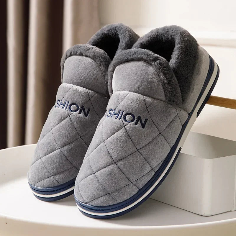 Men’s Slide-On Winter Slippers – Big Size, Warm & Plush