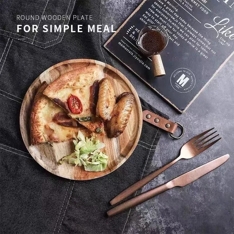 Wooden Round Storage tray 15/20/25cm Retro Serving Platter Pizza Salad Plate Fruit Dessert Tray Bread Cake Snacks Dish Tea tray