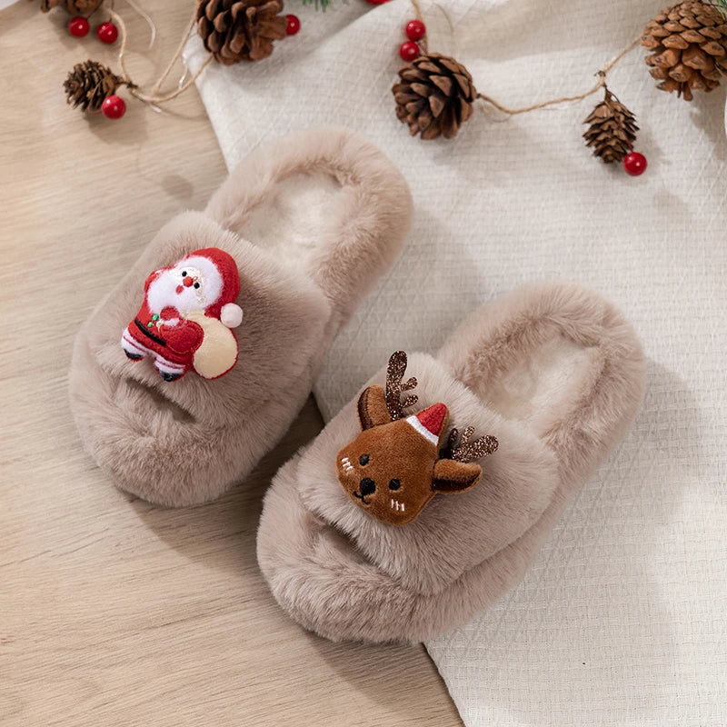 Kids Plush Slippers Sweet Christmas Gift Children Warm Shoes Korean Style 2025 Winter New Girls Fashion Casual Slipper Soft Sole
