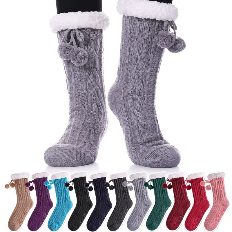 New home floor socks, winter plush thickened warm slipper socks, non-slip sleep socks with rubber dots on the sole