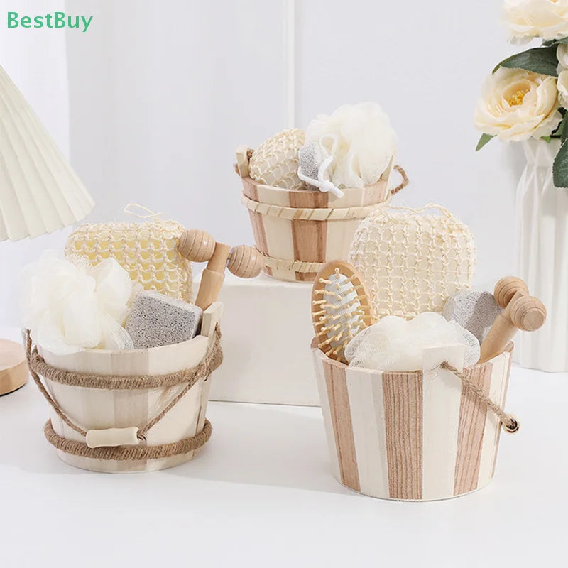 4/5/6pcs Natural Environmental Friendly Wooden Bucket-packed Spa Set Body Skin Cleaning Spa Bath Tool Gifts Sets
