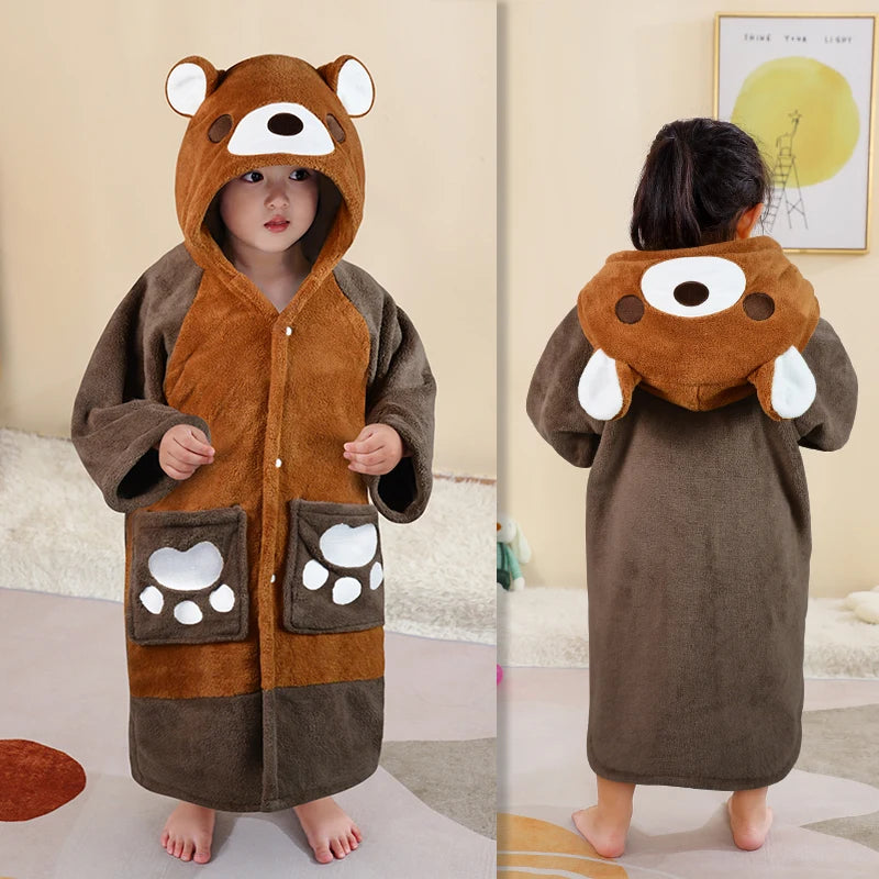 Baby Bathrobe for Children Bath Robe Absorbent Kids Hooded Towel Bathroom Infant Shower Robe Girl Warm Pajamas Boy Sleeping Robe