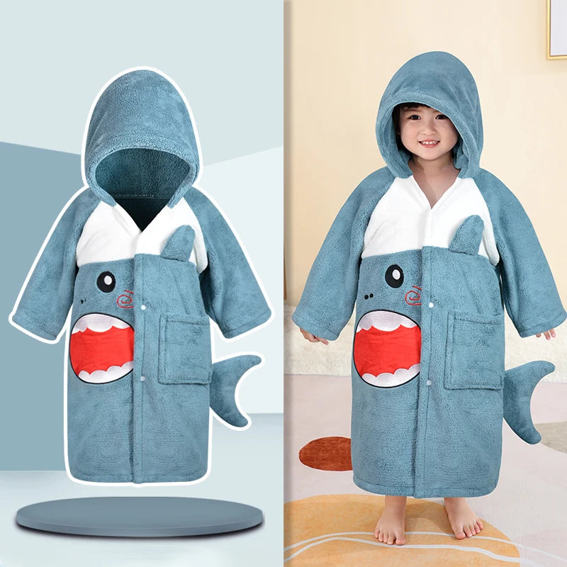 Baby Bathrobe for Children Bath Robe Absorbent Kids Hooded Towel Bathroom Infant Shower Robe Girl Warm Pajamas Boy Sleeping Robe