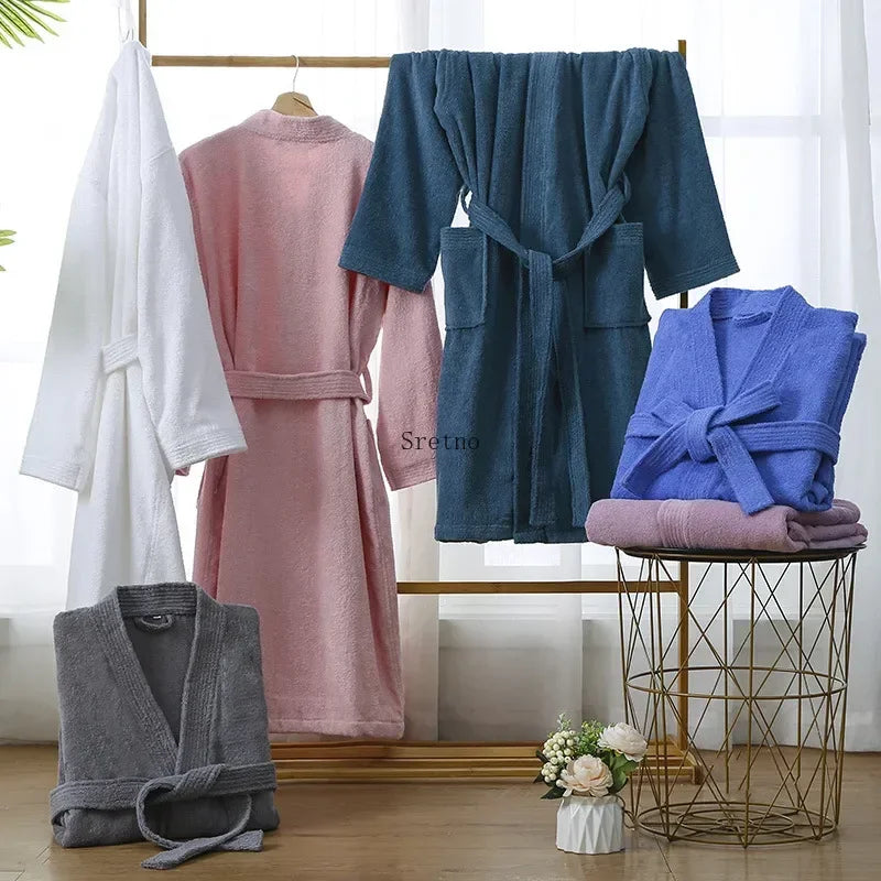 Women's Long Soft Bathrobe 100% Cotton with Quick-Drying Absorbent Material for Autumn and Spring Sleepwear Bath Robes badjas