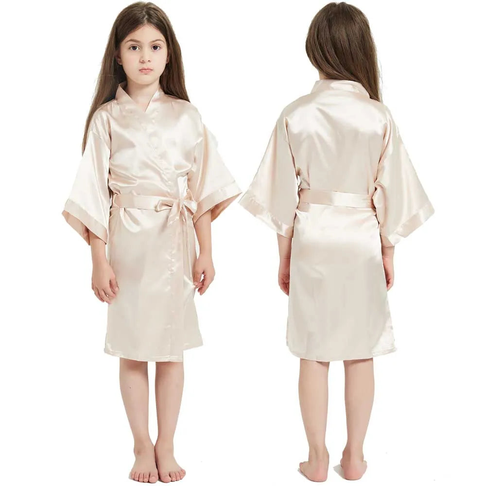 White Satin Silk Spa Bath Robes for Little Girls Kids Baby 2 to 3 4 5 6 7 8 9 10 11 12 13 14 Years Red Blue Children Robe Sleep