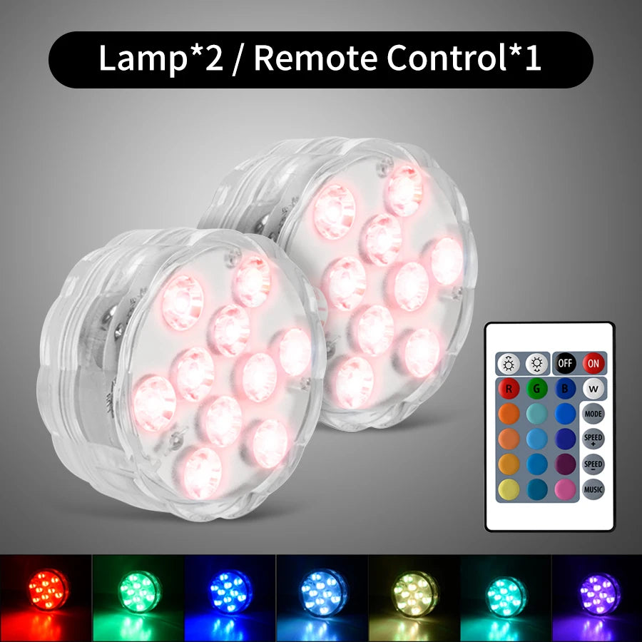 10 LEDs RGB Submersible LED Lights Underwater Night Lamp Battery Operated Garden Swimming Pool Light for Wedding Party Vase Bowl