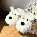 Dog Puppy Slipper Women Home Thermal Fuzzy Cute Winter Warm Fur Plush Indoor Lazy Female Furry House Shoe Flat Flip Flop Slide
